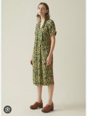 New Tags Toast UK Bryn Tie Neck Reflections Print Crepe Dress, XXS